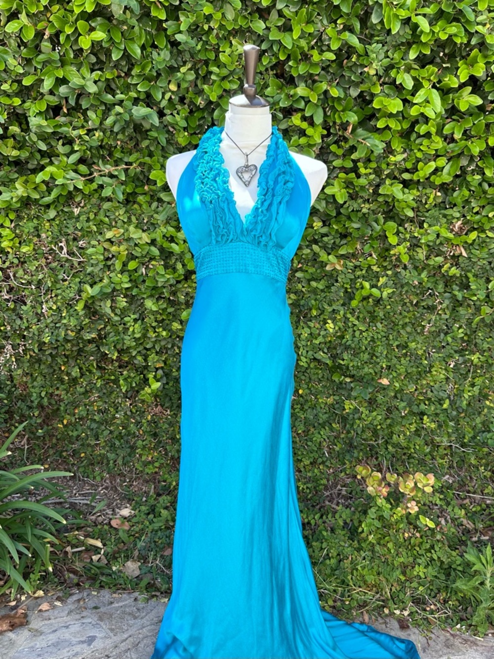 ✨Vintage Cache Turquoise Halter Maxi Dress